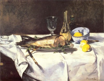  Edouard Canvas - The Salmon still life Impressionism Edouard Manet